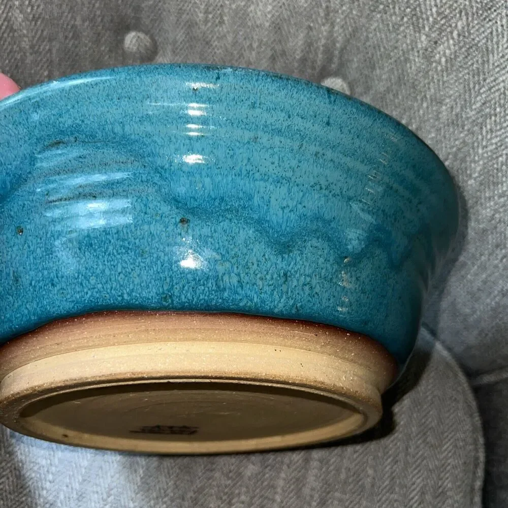 Vintage A&A Art Pottery Centerpiece Bowl Teal Blue Aztec Design Bear RARE